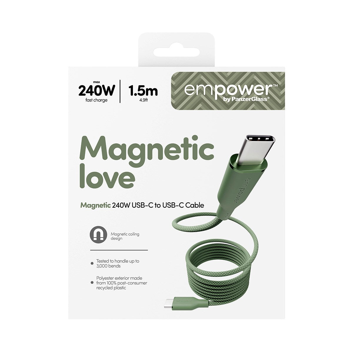 empower™ by PanzerGlass® Magnetic 240W USB-C to USB-C Kabel | USB 2.0 | 1.5M | Sage